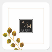 Elegant Roos Monogram Wit Vierkante Sticker (Voorkant)