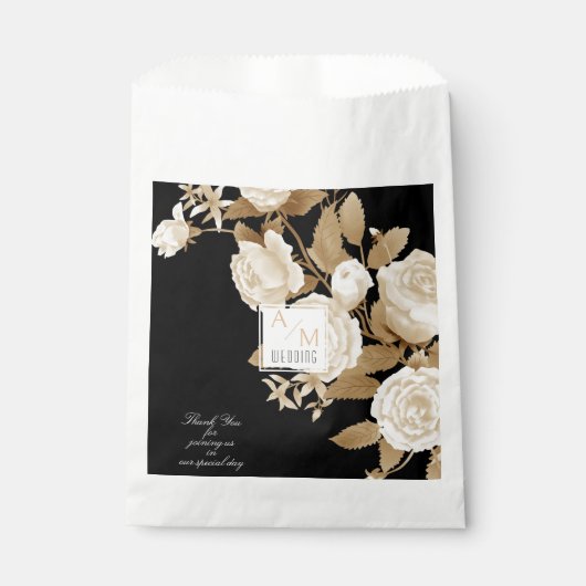 Elegant Roos Monogram Zwart Bedankzakje (Voorkant)