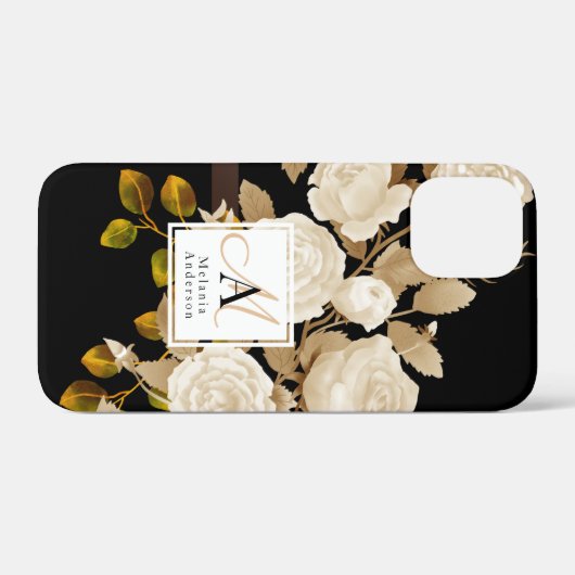 Elegant Roos Monogram Zwart Case-Mate iPhone Case (Achterkant (horizontaal))