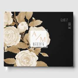 Elegant Roos Monogram Zwart Gastenboek