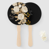 Elegant Roos Monogram Zwart Handwaaier (Voorkant en achterkant)