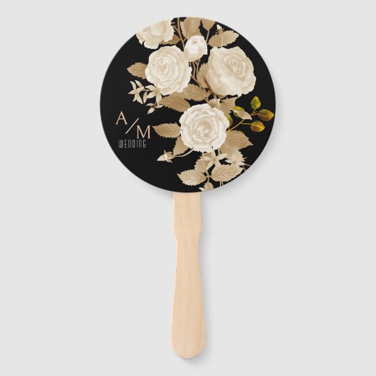 Elegant Roos Monogram Zwart Handwaaier (Voorkant)