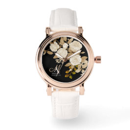 Elegant Roos Monogram Zwart Horloge
