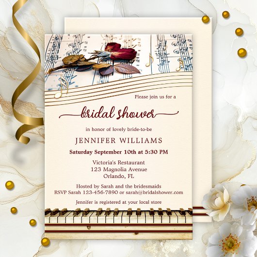 Elegant Roos Music Bridal Shower Uitnodiging