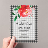 Elegant Roos op Gingham Vrijgezellenfeest Acryl Uitnodigingen (Insitu (Draagbaar))