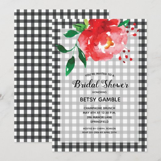 Elegant Roos op Gingham Vrijgezellenfeest Kaart (Voorkant / Achterkant)