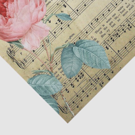 Elegant  Roos op muziekblad Tissuepapier (Detail)