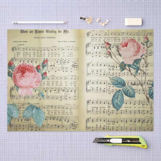 Elegant  Roos op muziekblad Tissuepapier (Craft)