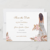 Elegant Roos Pampas Grass Quinceañera Save The Date (Voorkant)