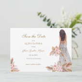 Elegant Roos Pampas Grass Quinceañera Save The Date (Staand voorkant)