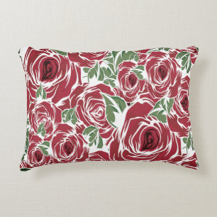 Elegant  Roos Patroon - Rood & Groen Bloemen Accent Kussen