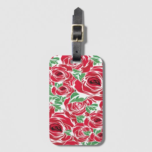 Elegant  Roos Patroon - Rood & Groen Bloemen Bagagelabel (Voorkant (verticaal))