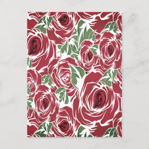 Elegant  Roos Patroon - Rood & Groen Bloemen Briefkaart