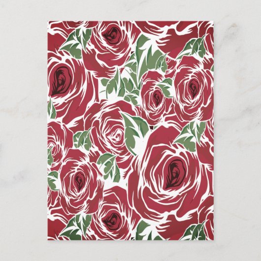 Elegant  Roos Patroon - Rood & Groen Bloemen Briefkaart (Voorkant)