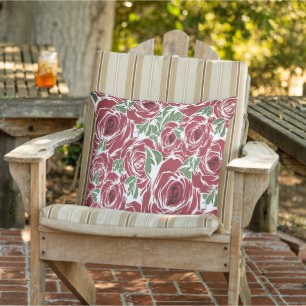 Elegant  Roos Patroon - Rood & Groen Bloemen Buitenkussen