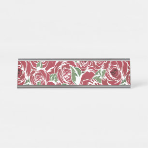 Elegant  Roos Patroon - Rood & Groen Bloemen Bureau Naambordje