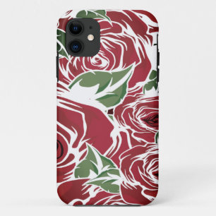 Elegant Roos Patroon - Rood & Groen Bloemen Case-Mate iPhone Case