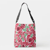 Elegant  Roos Patroon - Rood & Groen Bloemen Crossbody Tas (Achterkant)