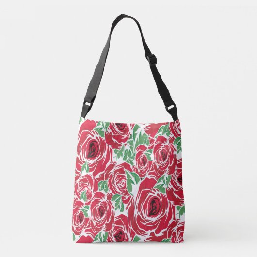 Elegant  Roos Patroon - Rood & Groen Bloemen Crossbody Tas (Achterkant)