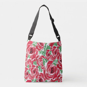 Elegant  Roos Patroon - Rood & Groen Bloemen Crossbody Tas