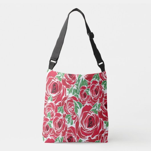 Elegant  Roos Patroon - Rood & Groen Bloemen Crossbody Tas (Voorkant)