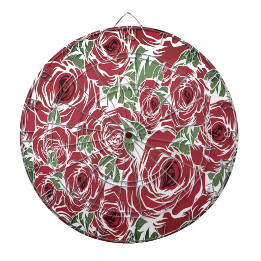 Elegant  Roos Patroon - Rood & Groen Bloemen Dartbord (Voorkant)