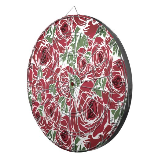 Elegant  Roos Patroon - Rood & Groen Bloemen Dartbord (Voorkant Rechts)