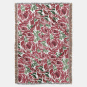 Elegant Roos Patroon - Rood & Groen Bloemen Deken (Voorkant Verticaal)
