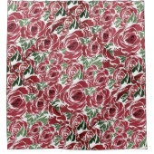 Elegant  Roos Patroon - Rood & Groen Bloemen Douchegordijn (Voorkant)