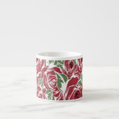 Elegant  Roos Patroon - Rood & Groen Bloemen Espresso Kop (Voorkant)