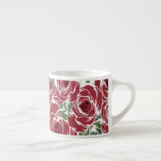 Elegant  Roos Patroon - Rood & Groen Bloemen Espresso Kop (Rechts)