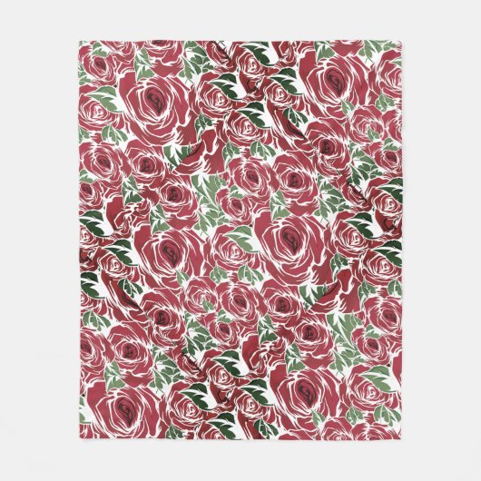 Elegant  Roos Patroon - Rood & Groen Bloemen Fleece Deken (Voorkant)