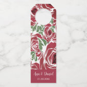 Elegant  Roos Patroon - Rood & Groen Bloemen Flessenhanger (Voorkant)