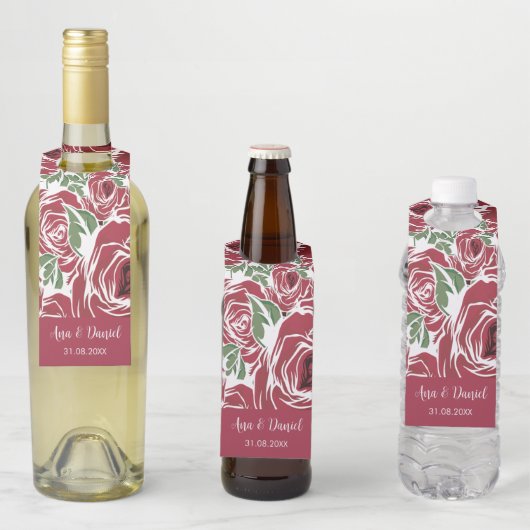 Elegant  Roos Patroon - Rood & Groen Bloemen Flessenhanger (In situ)