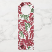 Elegant  Roos Patroon - Rood & Groen Bloemen Flessenhanger (Achterkant)
