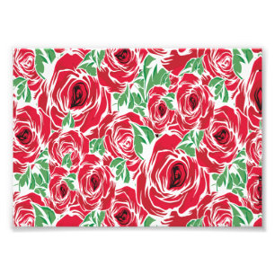 Elegant  Roos Patroon - Rood & Groen Bloemen Foto Afdruk