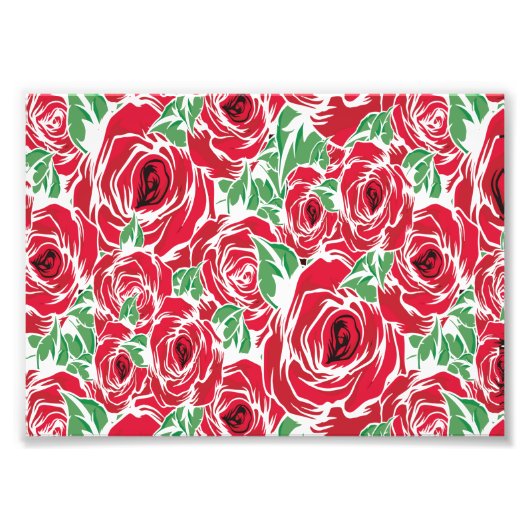 Elegant  Roos Patroon - Rood & Groen Bloemen Foto Afdruk (Voorkant)