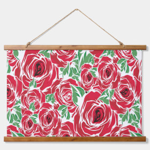 Elegant Roos Patroon - Rood & Groen Bloemen Hangend Wandkleed