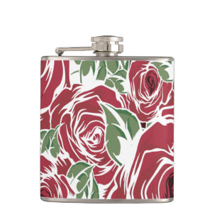 Elegant  Roos Patroon - Rood & Groen Bloemen Heupfles