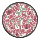 Elegant  Roos Patroon - Rood & Groen Bloemen Hockey Puck (Voorkant)