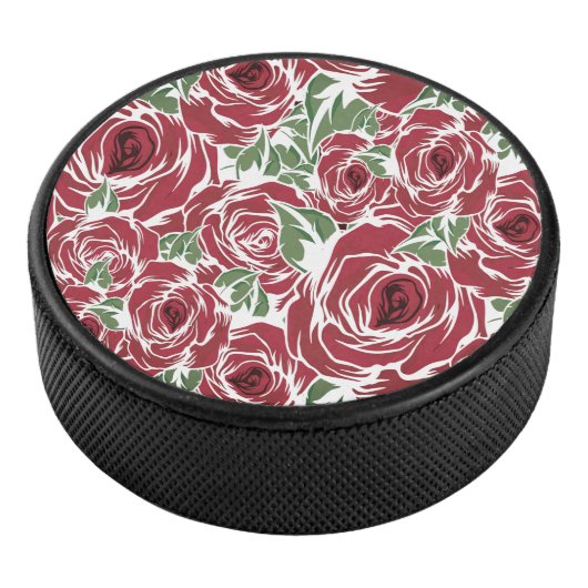 Elegant  Roos Patroon - Rood & Groen Bloemen Hockey Puck (3/4)