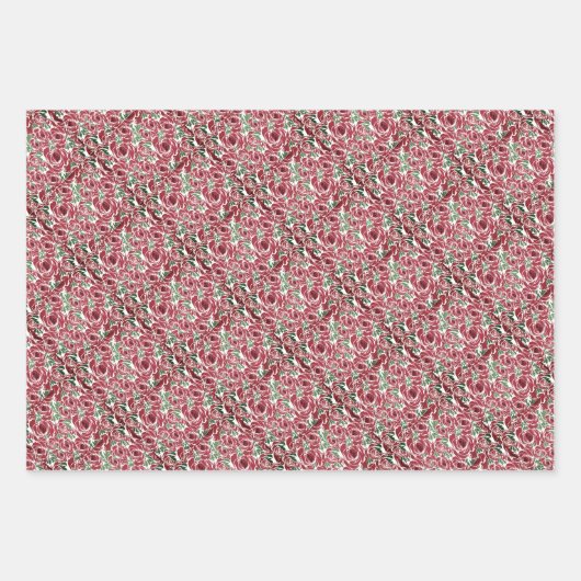 Elegant  Roos Patroon - Rood & Groen Bloemen Inpakpapier Vel (Voorkant 3)