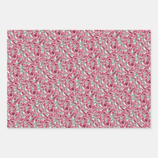 Elegant  Roos Patroon - Rood & Groen Bloemen Inpakpapier Vel (Voorkant 2)