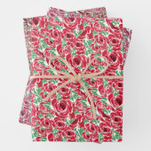 Elegant  Roos Patroon - Rood & Groen Bloemen Inpakpapier Vel (In situ)