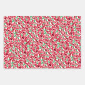 Elegant  Roos Patroon - Rood & Groen Bloemen Inpakpapier Vel (Voorkant)
