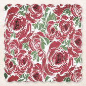 Elegant  Roos Patroon - Rood & Groen Bloemen Kartonnen Onderzetters (Voorkant)