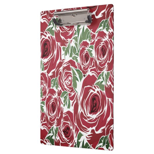 Elegant  Roos Patroon - Rood & Groen Bloemen Klembord (Links)