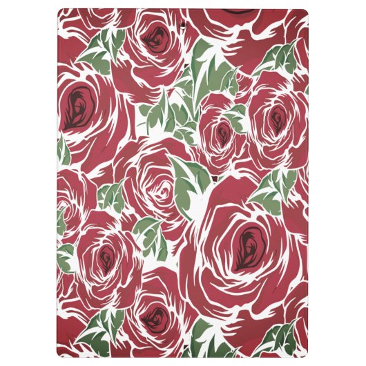 Elegant  Roos Patroon - Rood & Groen Bloemen Klembord (Achterkant)