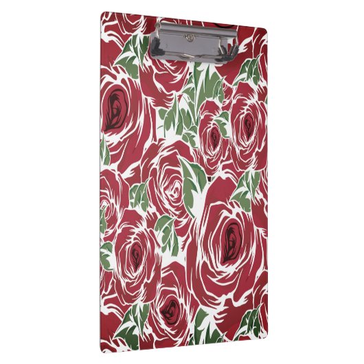 Elegant  Roos Patroon - Rood & Groen Bloemen Klembord (Rechts)