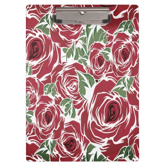 Elegant Roos Patroon - Rood & Groen Bloemen Klembord (Voorkant)